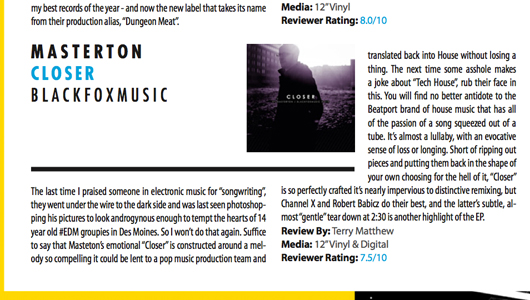5 Magazine from Chicago reviewed Masterton's "Closer"